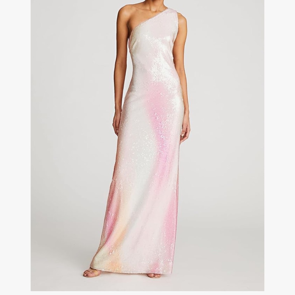 H Halston Tanya One-Shoulder Pink Sequin Dress